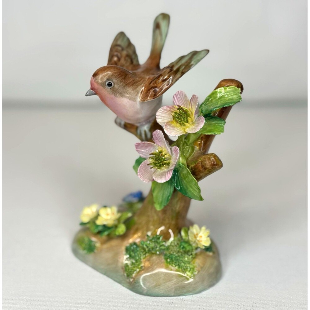 Vintage Crown Staffordshire Robin No 5 Figurine JT Jones Bone China -Flower Chip